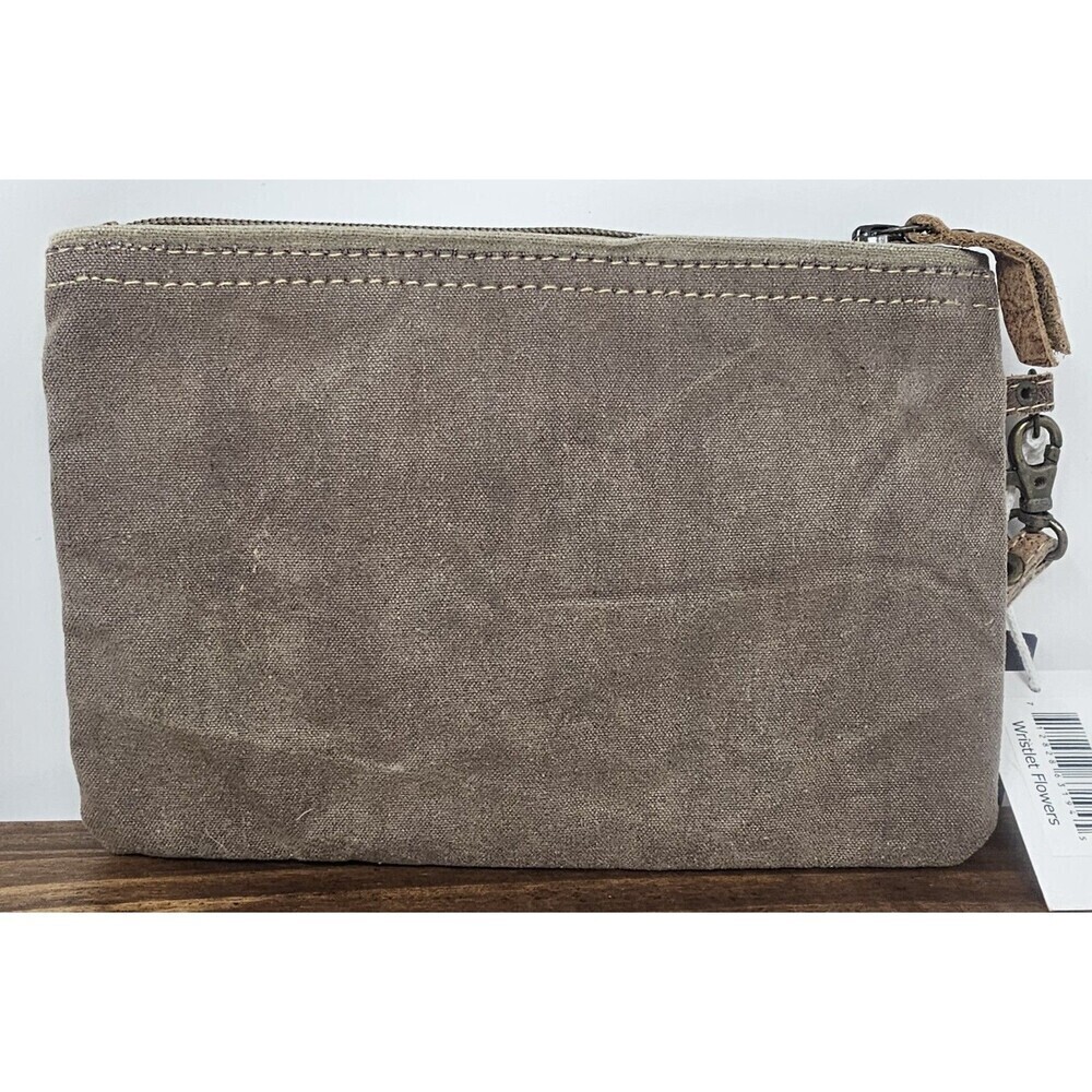 Chloe & Lex Canvas Leather Wristlet Pouch Purse Flower Boho Hippie Zip NWT 9"x6" - Picture 2 of 10